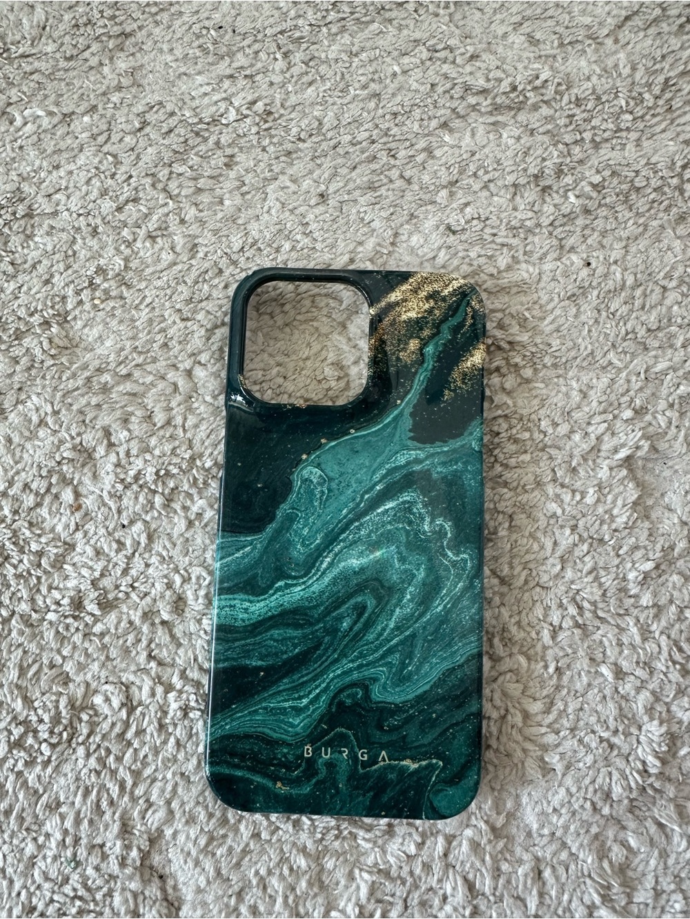 Burga iPhone 14/14 Pro Max Green Marble Protective Phone Case with Gold Accent